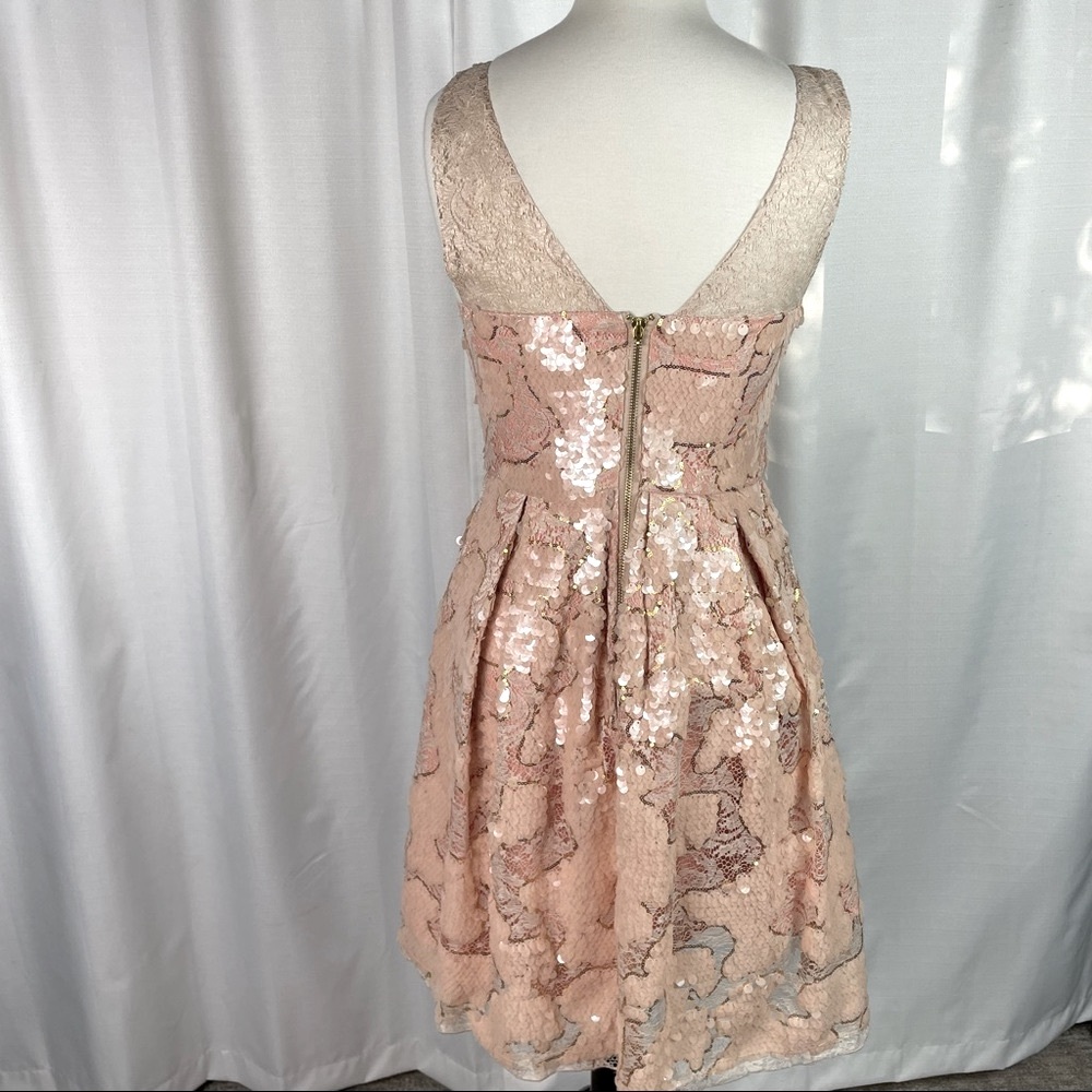 Anthropologie Eva Franco  Blush Gold Sequin Lace Fit and Flare Dress 8 - Picture 9 of 14